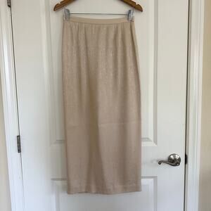 Vintage Adrianna Papell Ivory 100% Silk Straight Lined Maxi Pencil Skirt Size 6